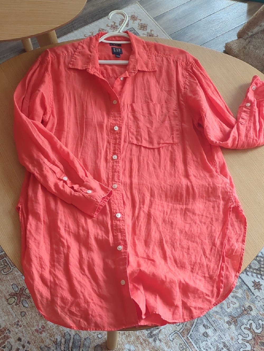GAP Coral-Orange Long Sleeve Button-Up Shirt